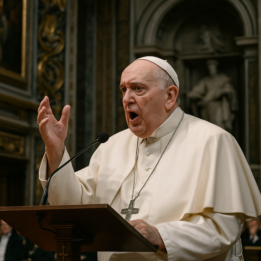 Pope giving a speech in Saint Peter’s Basilica
