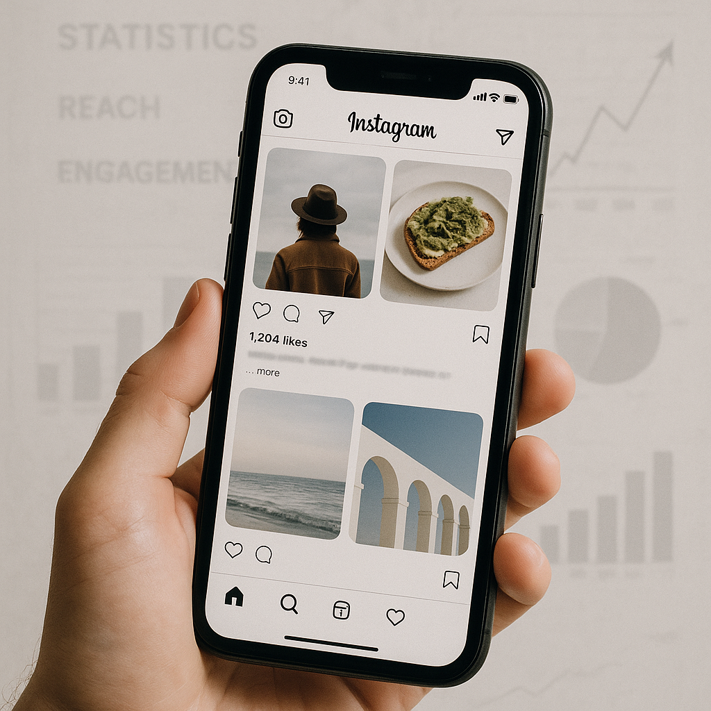 Abstract photo of camera and Instagram feed design