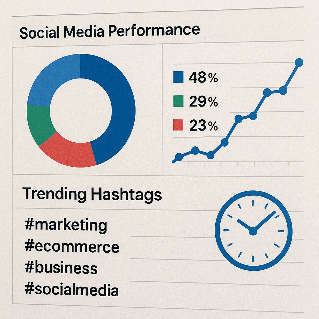 Social media interface with trending hashtags and photo stats