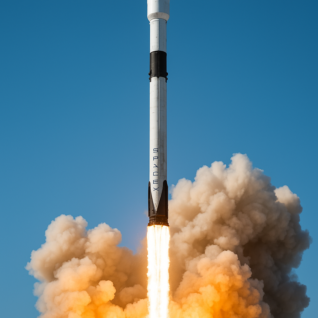 A SpaceX Falcon 9 rocket launching into the sky